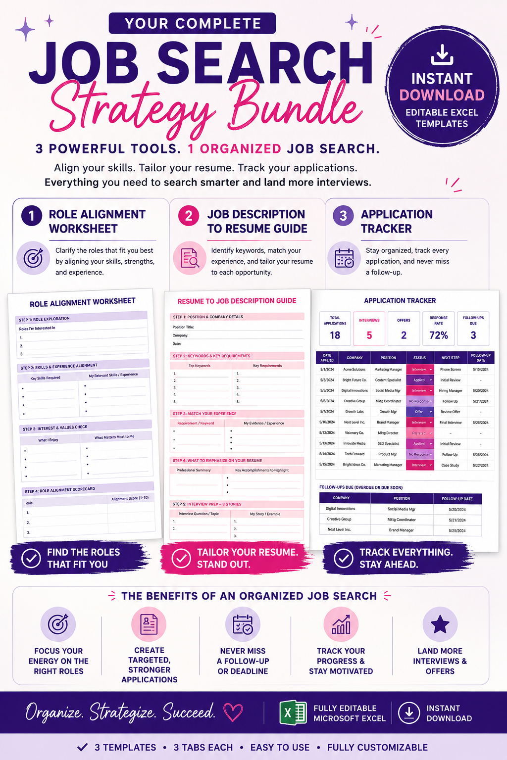 Job Search Strategy Bundle | Resume Tailoring, Role Alignment & Application Tracker