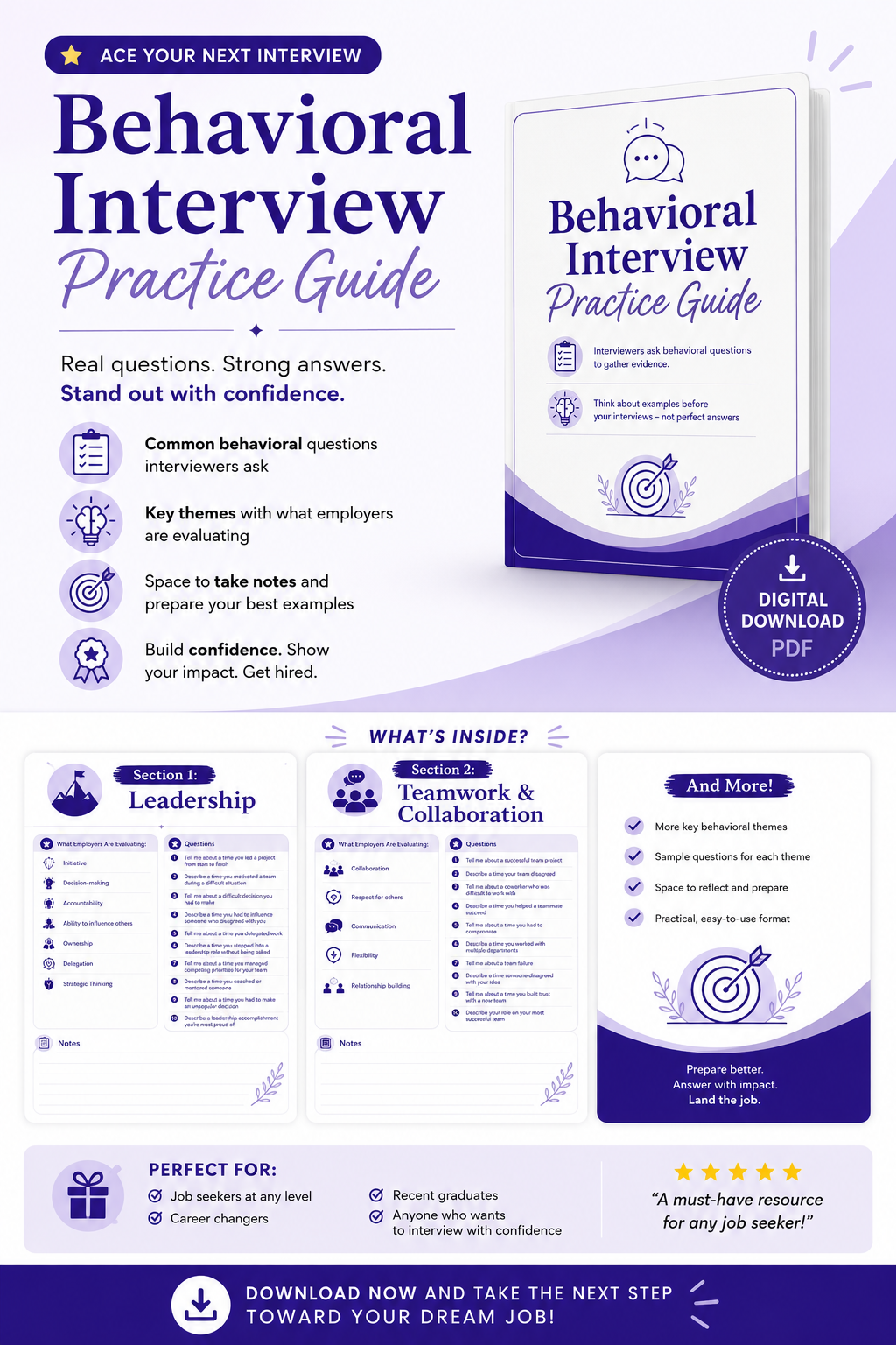 Interview Prep Bundle | Behavioral Interview Guide + STAR Method Response Workbook