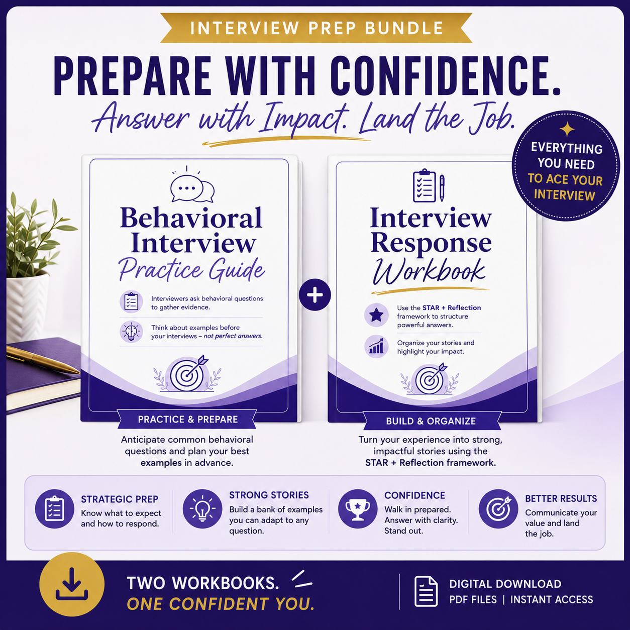 Interview Prep Bundle | Behavioral Interview Guide + STAR Method Response Workbook